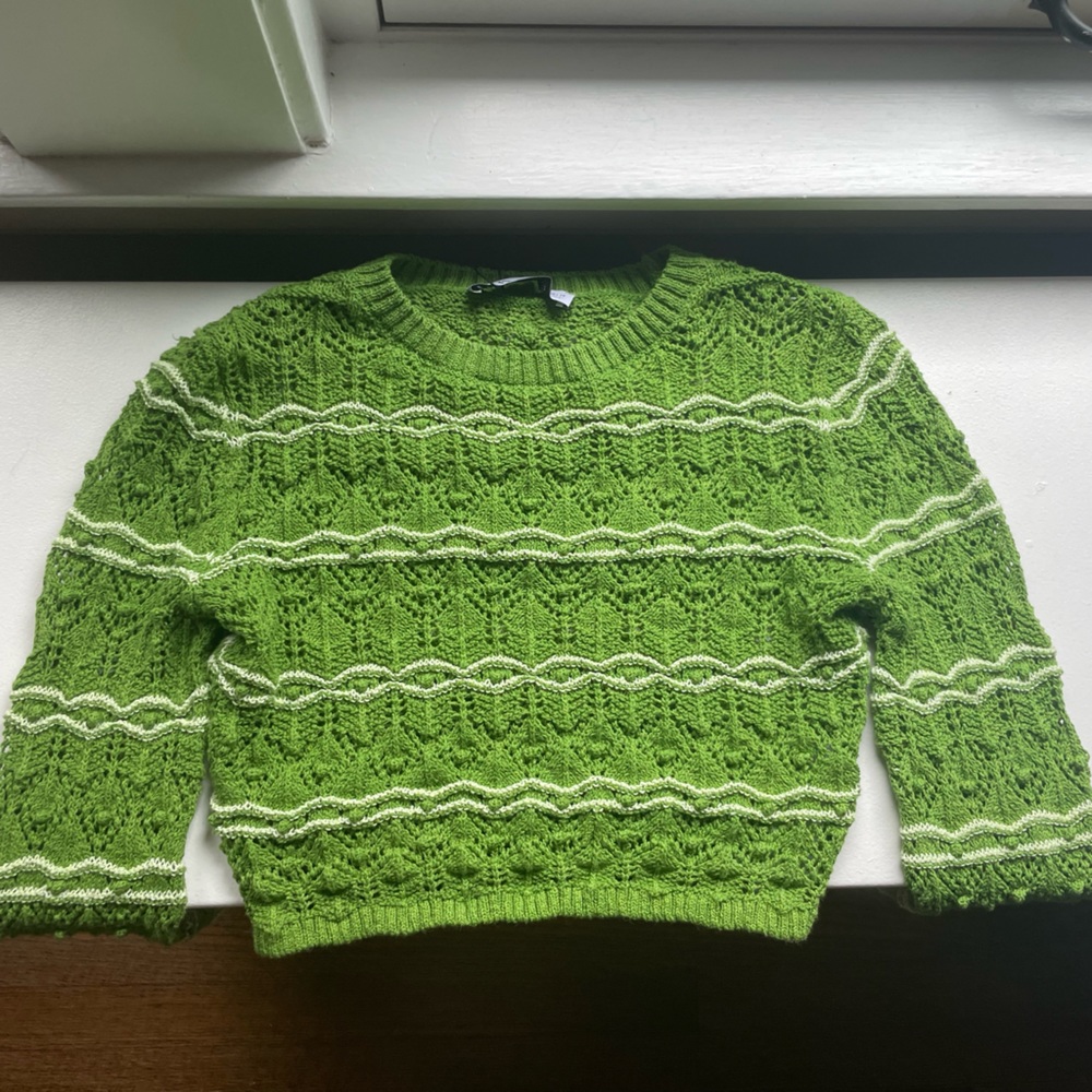 Green and white striped cropped sweater size small
